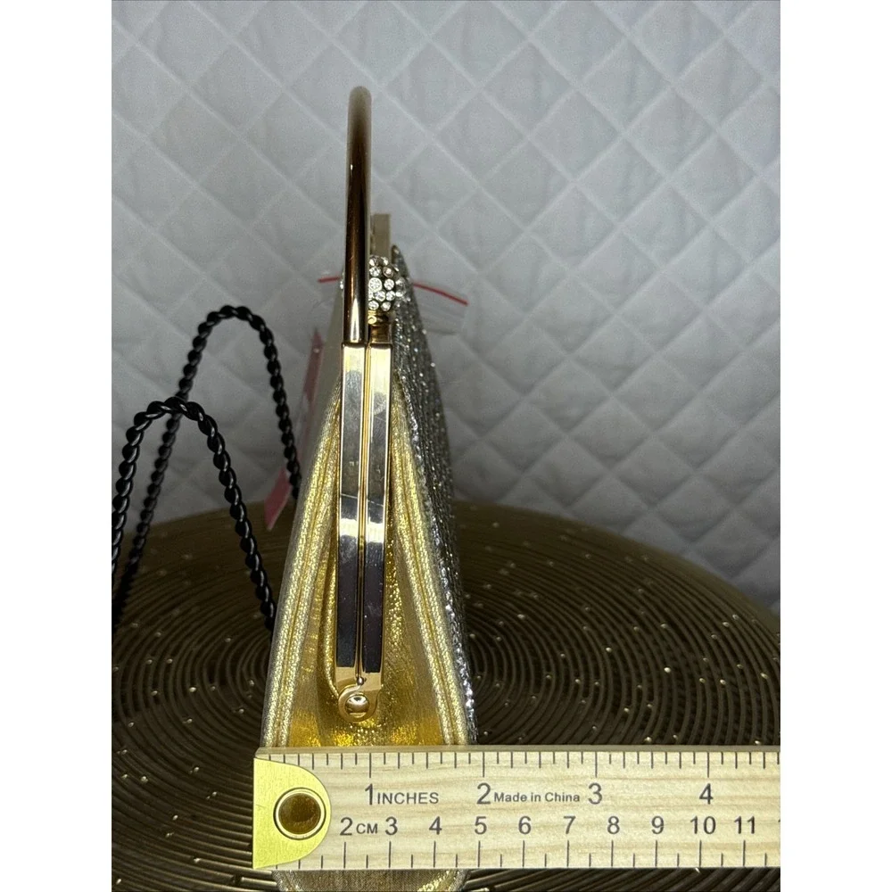 New with Tags Women’s Evening Bag Gala Gold Rhinestone Clutch Detachable‎ Strap